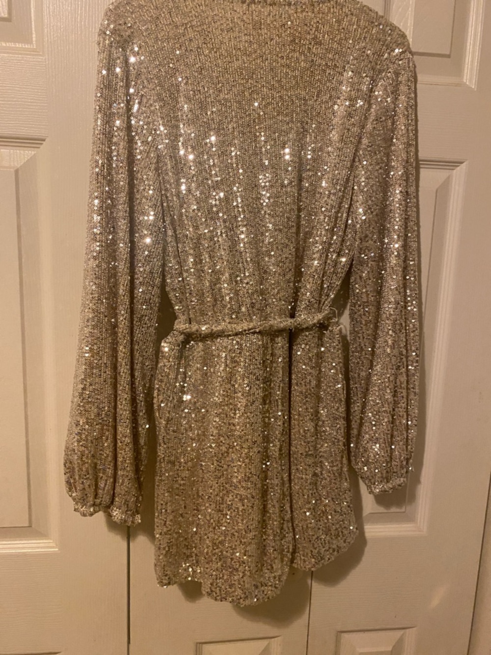 Sequin Faux Wrap Romper in Champagne - Picture 5 of 7
